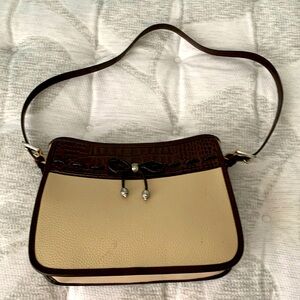 Cream and brown leather shoulder bag by Brighton